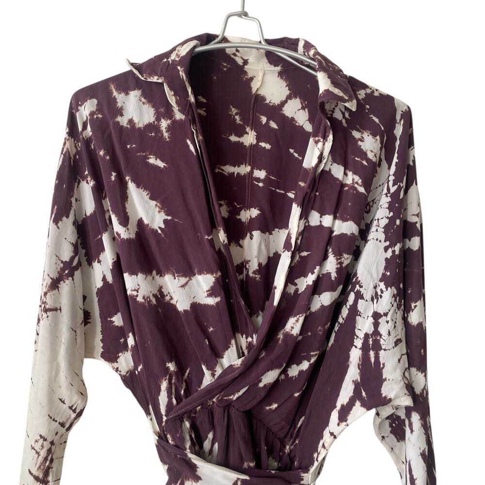 H Starlett Mini Dress Tie Dye Wrap V Neckline Purple White Size Medium - Picture 4 of 7
